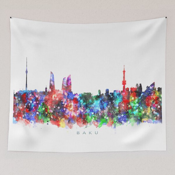 Artikelvorschau, Baku, Azerbaijan Skyline Watercolor Painting entworfen und verkauft von InkistPrints.