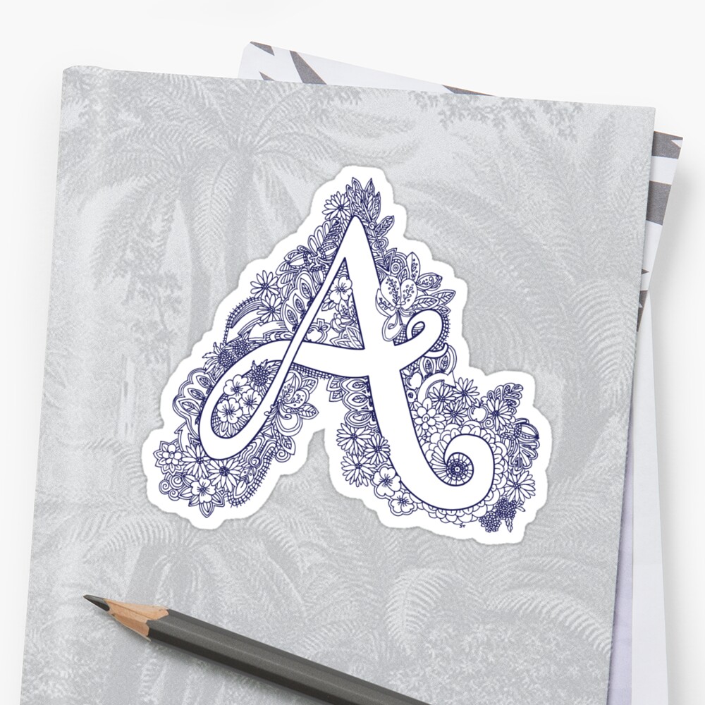 Letter A Monogram Doodle Inked Art Stickers By Sarah Trett Redbubble