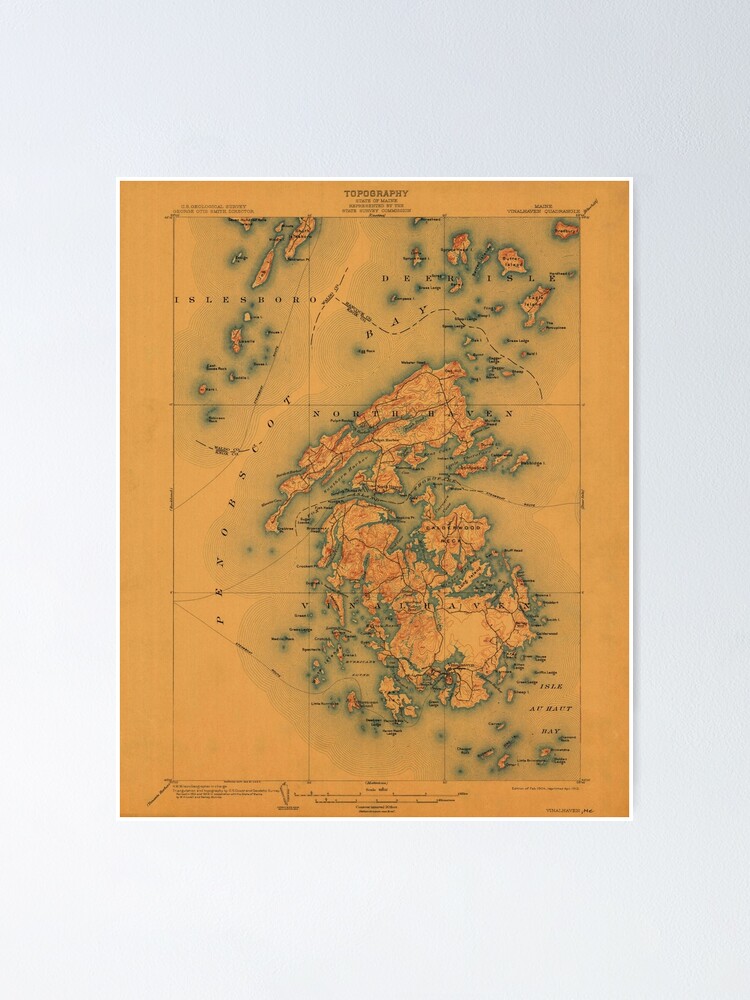 "Vinalhaven Maine Vintage Map" Poster for Sale by BeaSchoney Redbubble