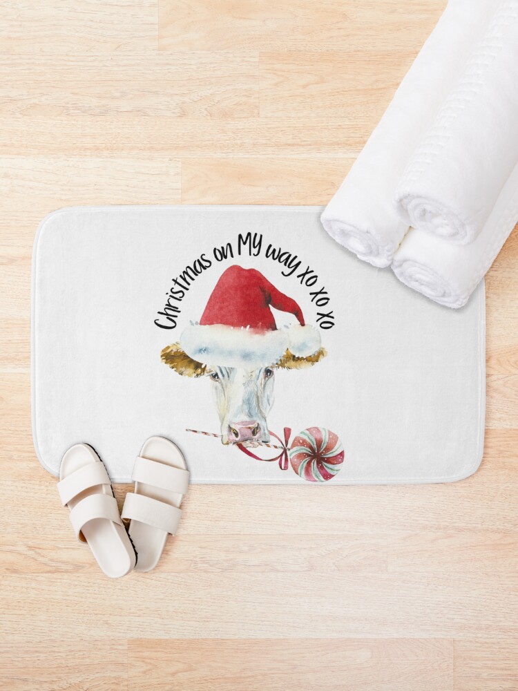Alternate view of Christmas on MY Way XO XO XO / Funny watercolor art Bath Mat