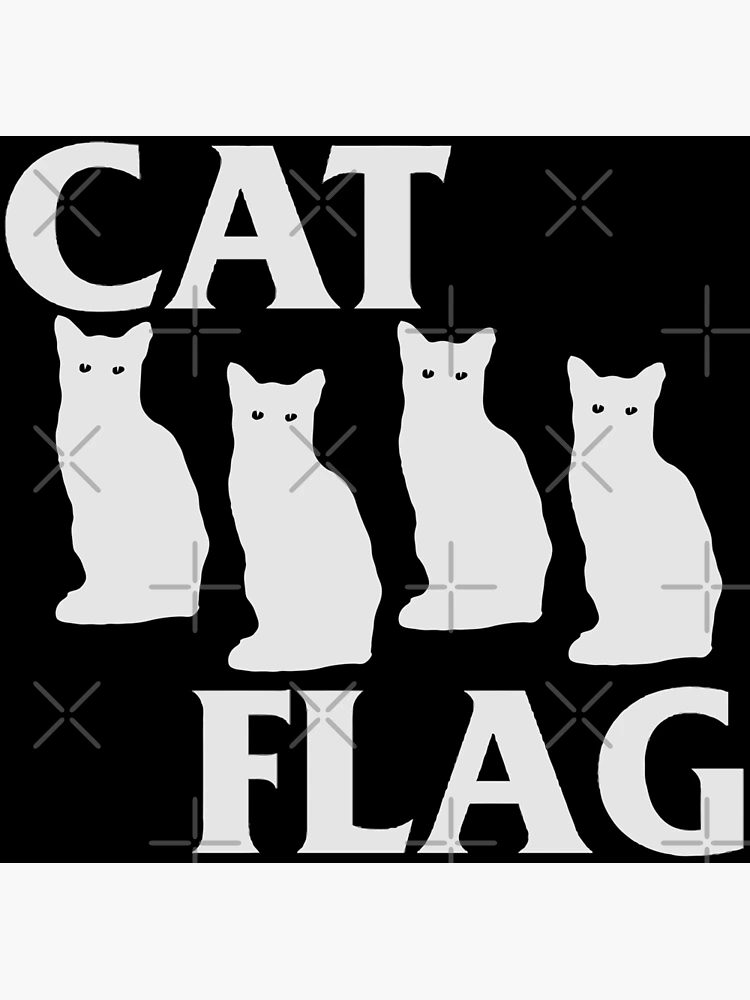 Flag with black and white colors and angry cat face symbol