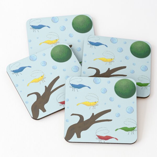 Item preview, Neocaridina Freshwater Shrimp in Cherry Red, Dream Blue, Jade Green, and Yellow with Moss Ball and Driftwood Sticker Sheet designed and sold by SnowAfterFyre.