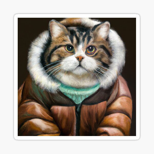 cat in puffer jacket drawing
