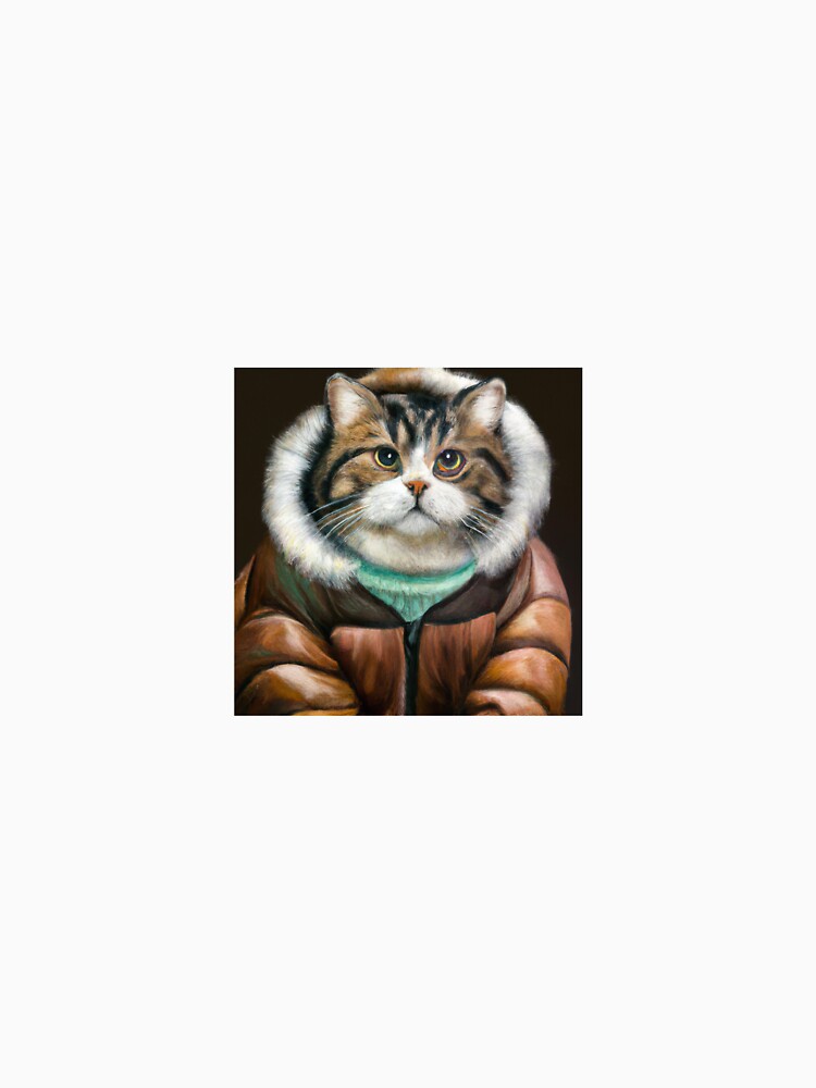 Cute cat wearing a puffer jacket | Throw Pillow