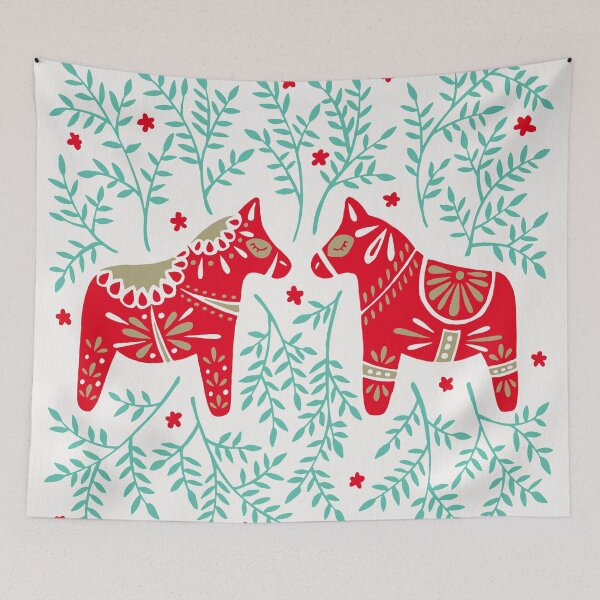 Item preview, Swedish Dala Horses – Red & Mint Palette designed and sold by Cat Coquillette.