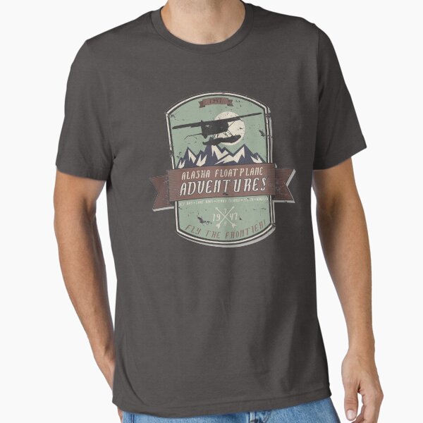 Vista previa del artículo con la obra «Aventuras en hidroavión en Alaska | Avión de hidroavión vintage Fly the Frontier Bushpilot DHC-2 Beaver Outfitters Design», diseñado y vendido por RealPilotDesign.