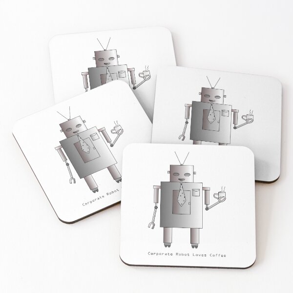 Item preview, Retro Corporate Robot Loves Coffee, Illustration designed and sold by Itaya Art.