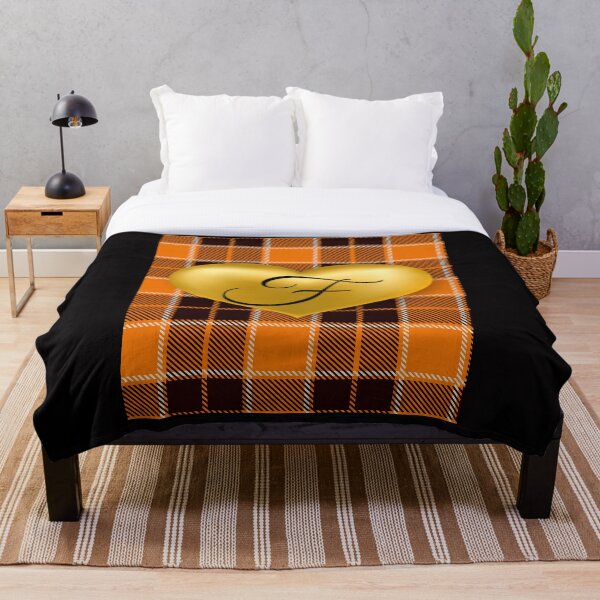 Aperçu de l'œuvre Coeur d'or chaud abstrait Plaid-Puff avec initiale-F2 créée et vendue par SunMoonBeyond.