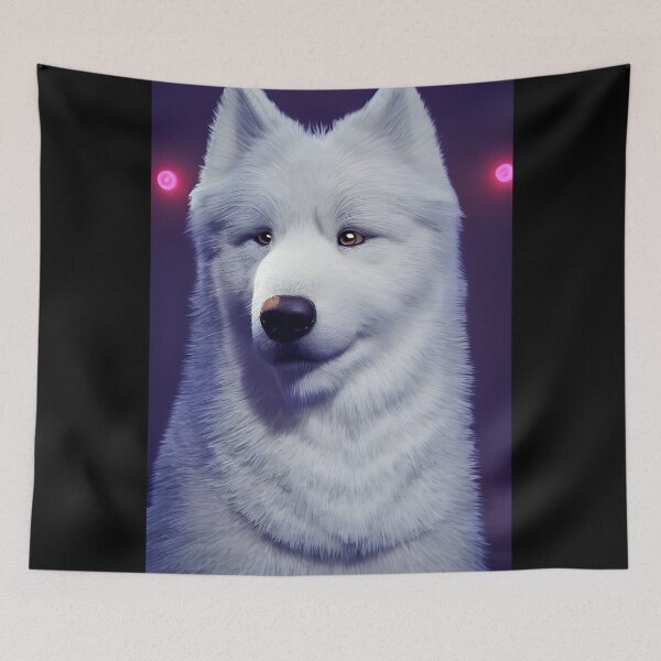 Item preview, White Samoyed dog portrait - neon light #5 designed and sold by supeart.