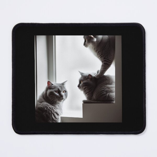 Item preview, Fluffy grey cats behind a window designed and sold by Mission-Cat.