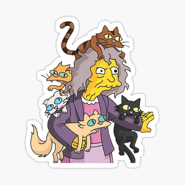 simpsons-crazy-cat-lady-simpsons-sticker-for-sale-by-cistapinote