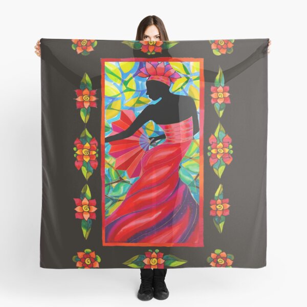 Red Dress Fan Dancer with Mestizo Border Belize Scarf