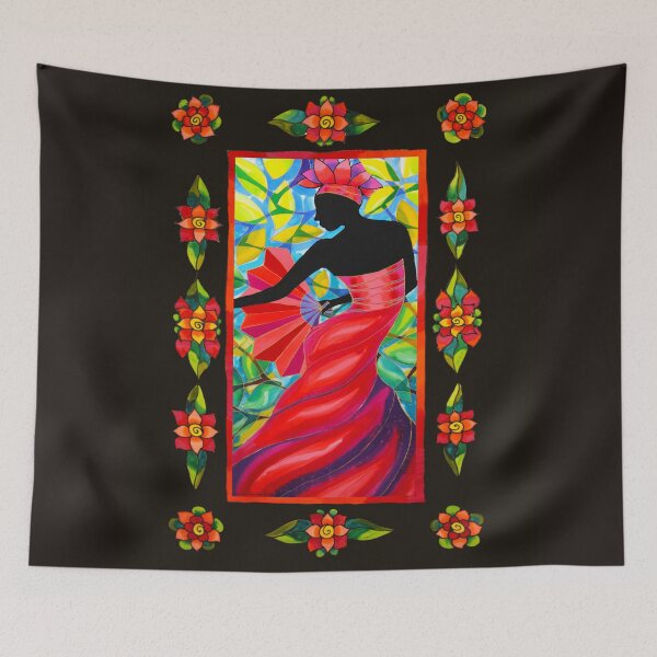 Item preview, Red Dress Fan Dancer with Mestizo Border Belize designed and sold by caribbeancolors.