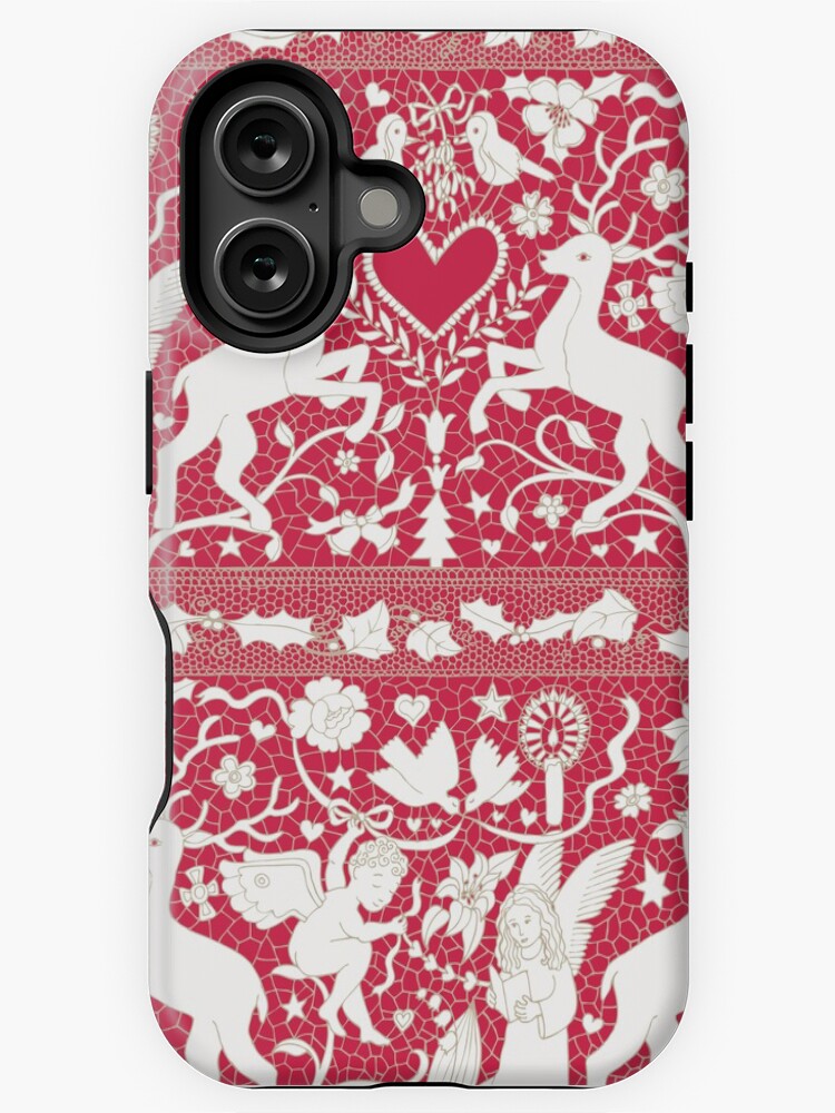 Thumbnail 1 of 4, iPhone Case, Antique lace - claret and cream - Traditional Christmas pattern by Cecca Designs designed and sold by Cecca-Designs.