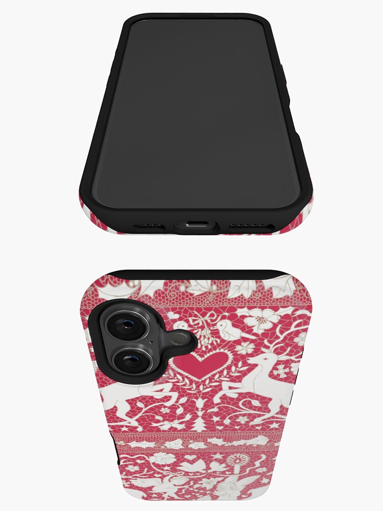 Thumbnail 3 of 4, iPhone Case, Antique lace - claret and cream - Traditional Christmas pattern by Cecca Designs designed and sold by Cecca-Designs.