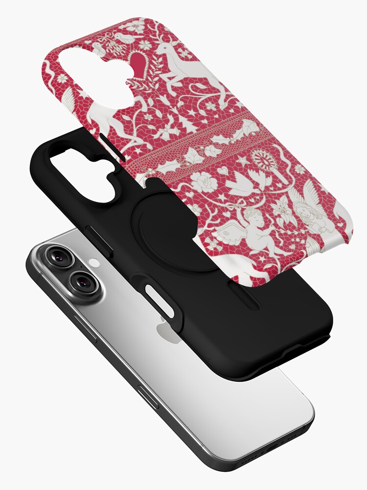 Thumbnail 2 of 4, iPhone Case, Antique lace - claret and cream - Traditional Christmas pattern by Cecca Designs designed and sold by Cecca-Designs.