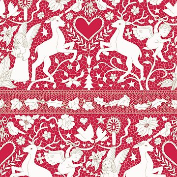 Artwork thumbnail, Antique lace - claret and cream - Traditional Christmas pattern by Cecca Designs by Cecca-Designs