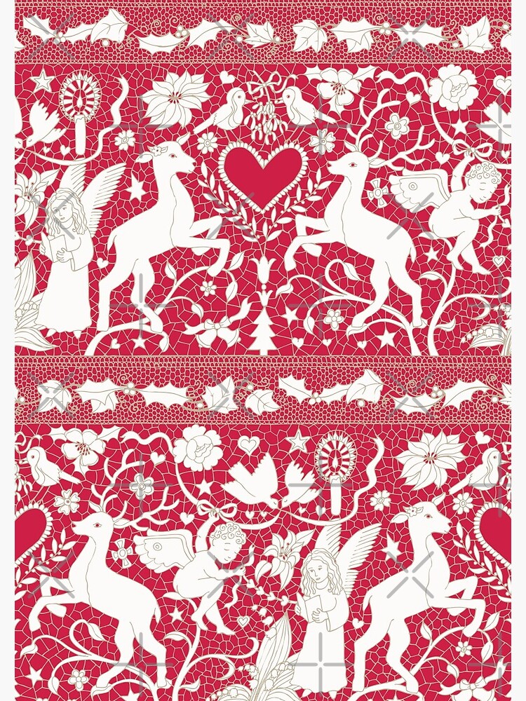 Thumbnail 3 of 3, Journal, Antique lace - claret and cream - Traditional Christmas pattern by Cecca Designs designed and sold by Cecca-Designs.
