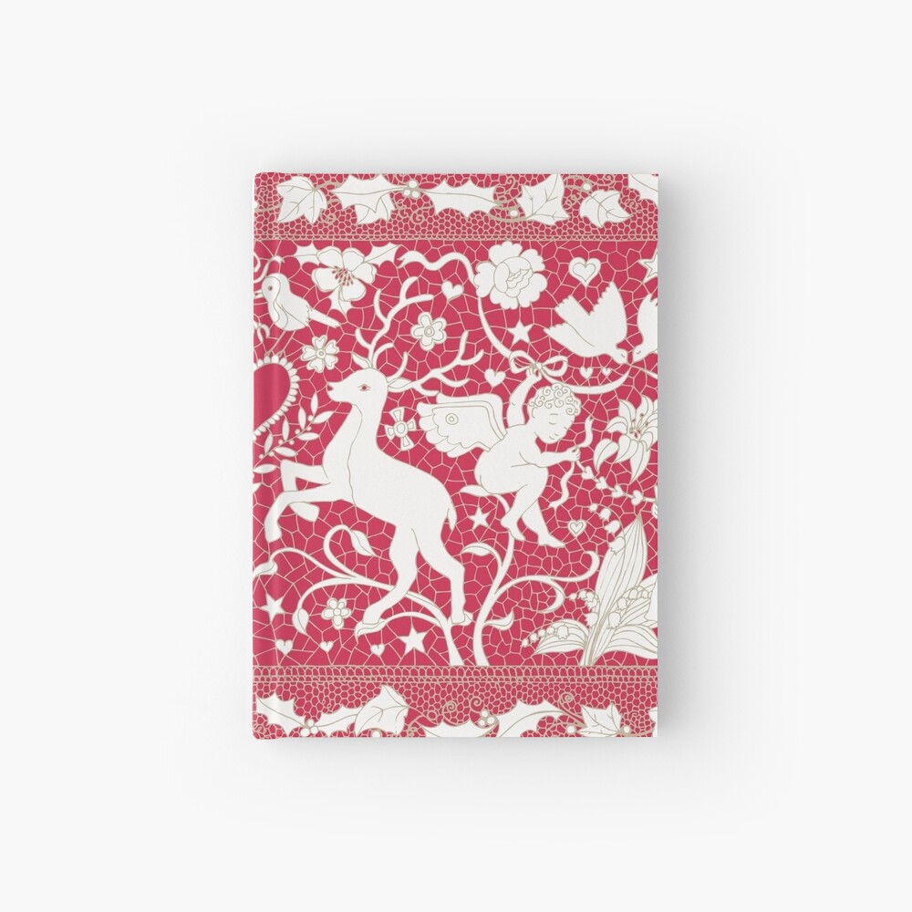 Antique lace - claret and cream - Traditional Christmas pattern by Cecca Designs Hardcover Journal