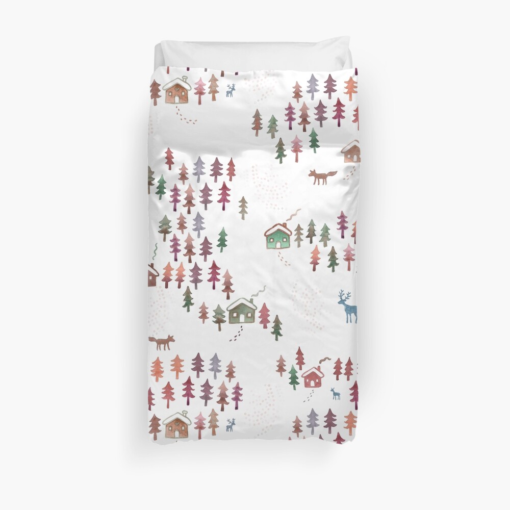 Alpine Chalets in the Snow - Autumn - Original Watercolour pattern by Cecca Designs Duvet Cover