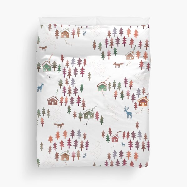 Alpine Chalets in the Snow - Autumn - Original Watercolour pattern by Cecca Designs Duvet Cover