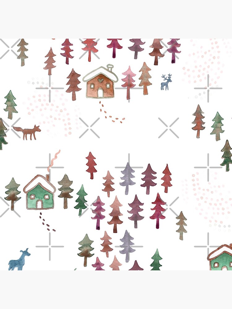 Alpine Chalets in the Snow - Autumn - Original Watercolour pattern by Cecca Designs by Cecca-Designs