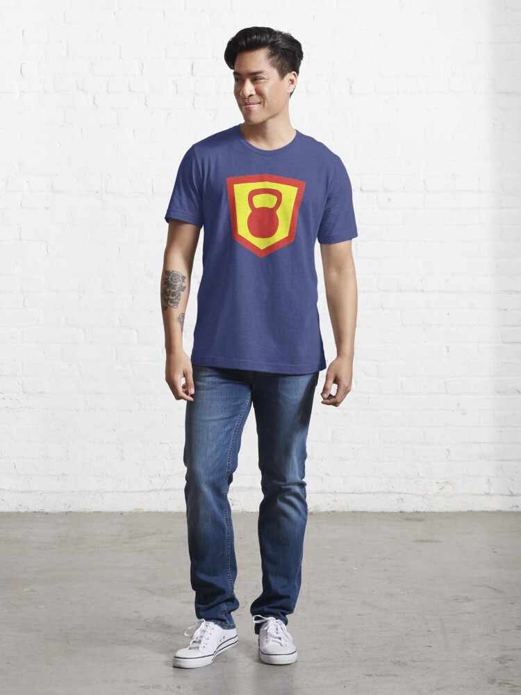 Alternate view of Kettlebell Knight - Red/Yellow Weightlifter Design Essential T-Shirt