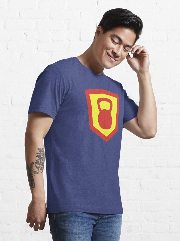 Alternate view of Kettlebell Knight - Red/Yellow Weightlifter Design Essential T-Shirt