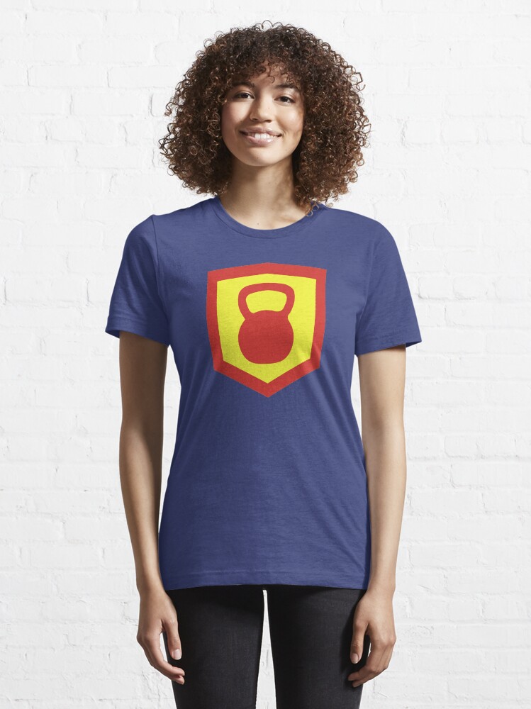 Alternate view of Kettlebell Knight - Red/Yellow Weightlifter Design Essential T-Shirt