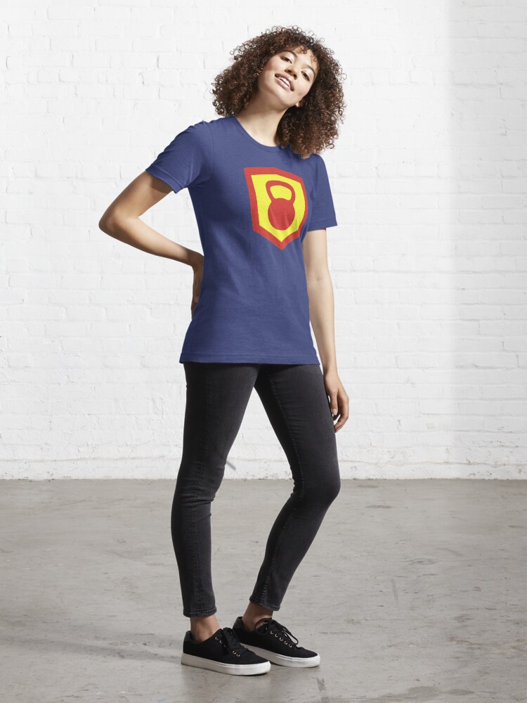 Alternate view of Kettlebell Knight - Red/Yellow Weightlifter Design Essential T-Shirt