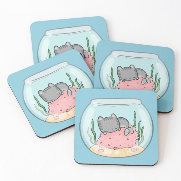 Item preview, Kawaii Sleeping Catfish Purrmaid In Fishbowl designed and sold by FreyaDraws.