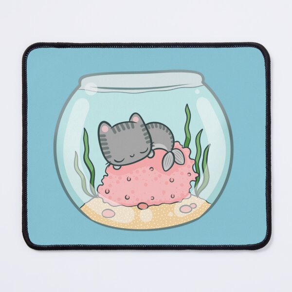 Item preview, Kawaii Sleeping Catfish Purrmaid In Fishbowl designed and sold by FreyaDraws.