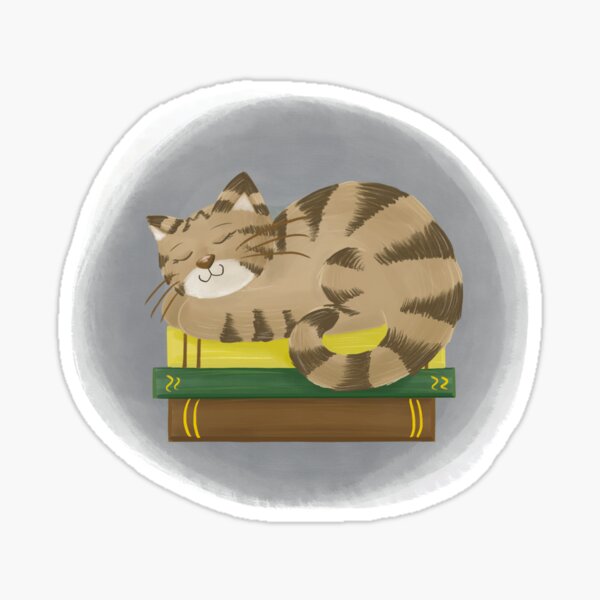 "Cute cat sleeping on books" Sticker for Sale by AbbyCatAtelier | Redbubble