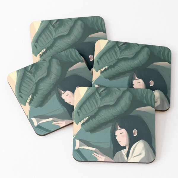 Item preview, Reading a book while her pet dinosaur sleeps. designed and sold by betes-etranges.
