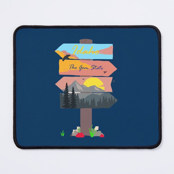 Item preview, Colourful Idaho signpost. The Gem State. Blue background. designed and sold by janesg.