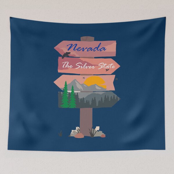 Item preview, Colourful Nevada state signpost. The Silver State. Blue background designed and sold by janesg.
