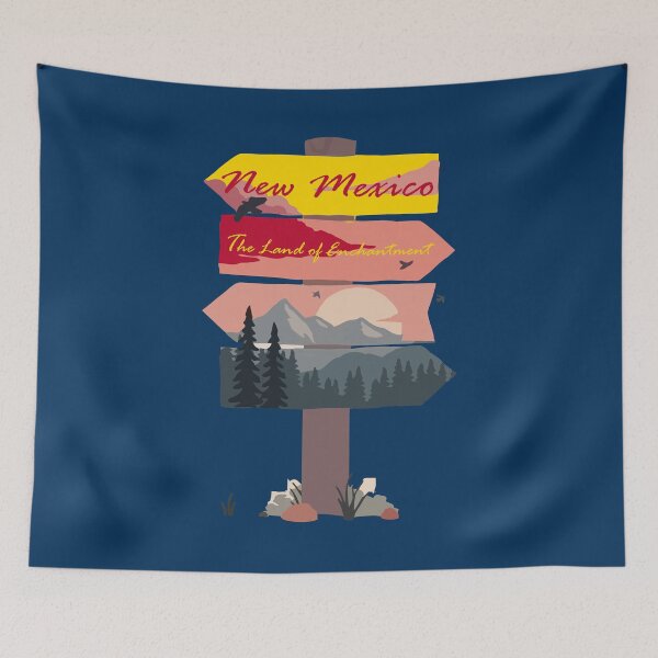 Item preview, Colourful New Mexico State signpost. The Land Of Enchantment. Blue background designed and sold by janesg.