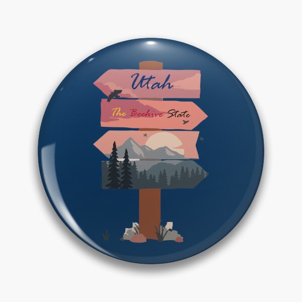 Item preview, Colourful Utah state signpost. The Beehive State. Blue background. designed and sold by janesg.
