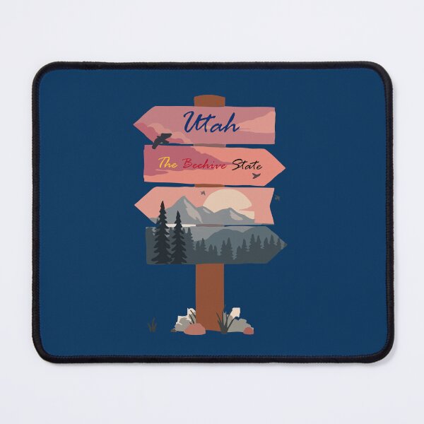 Item preview, Colourful Utah state signpost. The Beehive State. Blue background. designed and sold by janesg.