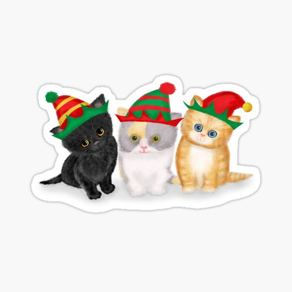 Cute Kittens Wearing Christmas Hats Sticker