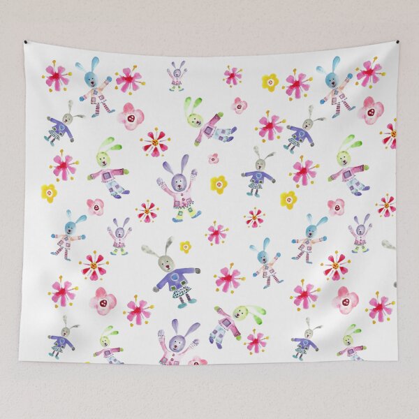 Item preview, Playful Spring Rabbits Wih Blossom.   Watercolour Collage. designed and sold by DefaultOneWorld.