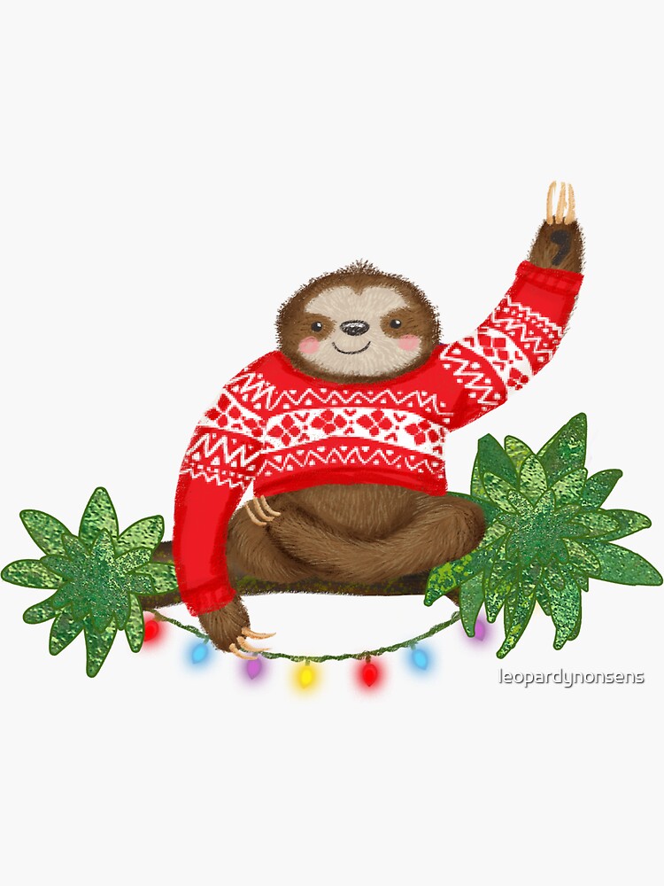 Thumbnail 3 of 3, Sticker, Cute Christmas Sloths Wearing Festive Hats designed and sold by leopardynonsens.