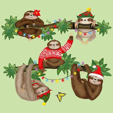 Artwork thumbnail, Cute Christmas Sloths Wearing Festive Hats by LeopardyNonsense