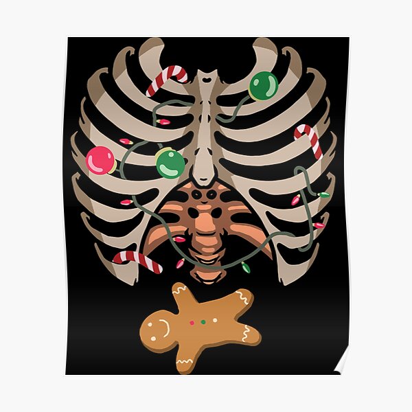 "Gingerbread Man XRay Skeleton Bones Christmas Tree Lights" Poster for