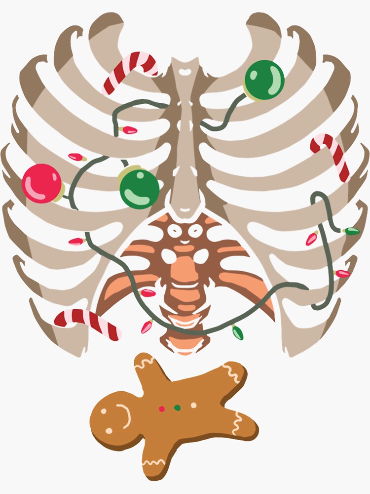 "Gingerbread Man XRay Skeleton Bones Christmas Tree Lights" Sticker