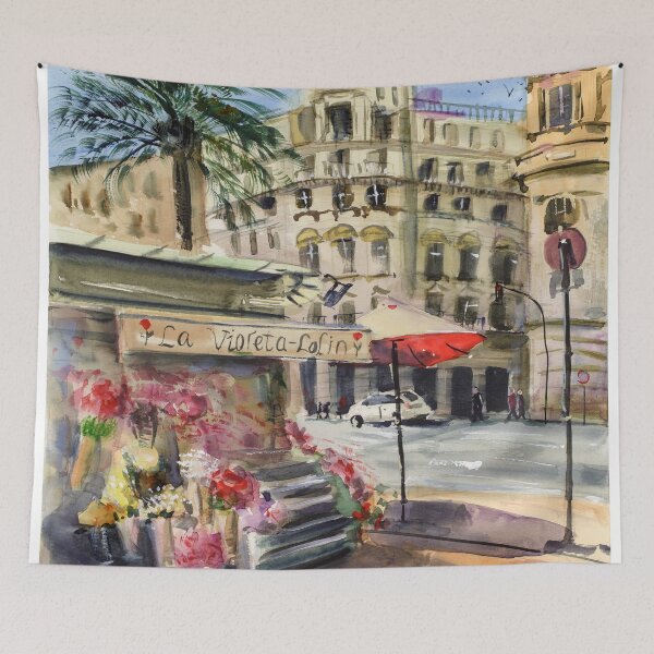 Item preview, Barcelona Street Watercolor Print designed and sold by NatalyMak.