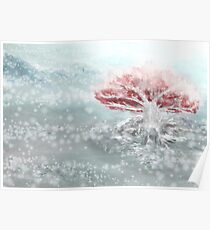 The Old - White and Red Tree in the Snow Poster