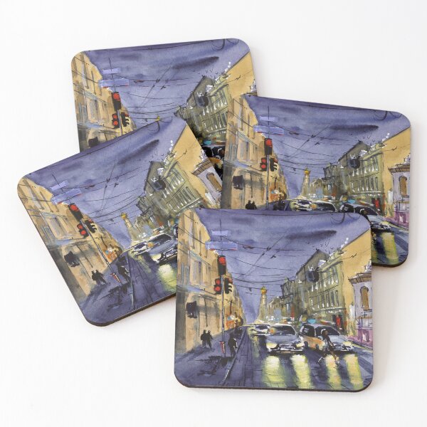 Item preview, Evening Сityscape Watercolor Print designed and sold by NatalyMak.