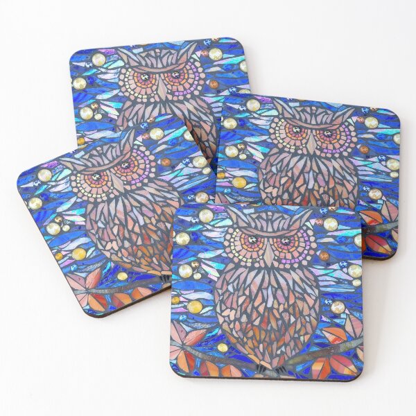 Item preview,  Red owl on a blue swirling sky background., made in stained glass mosaic. designed and sold by suespaintroom.