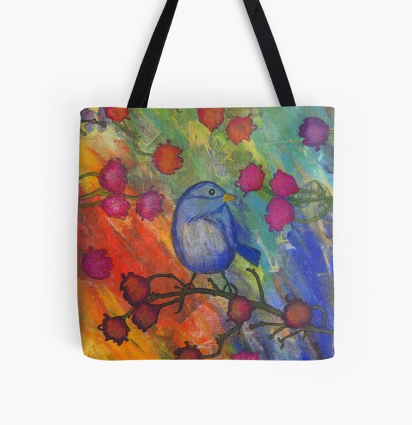 Bird on Branch All Over Print Tote Bag